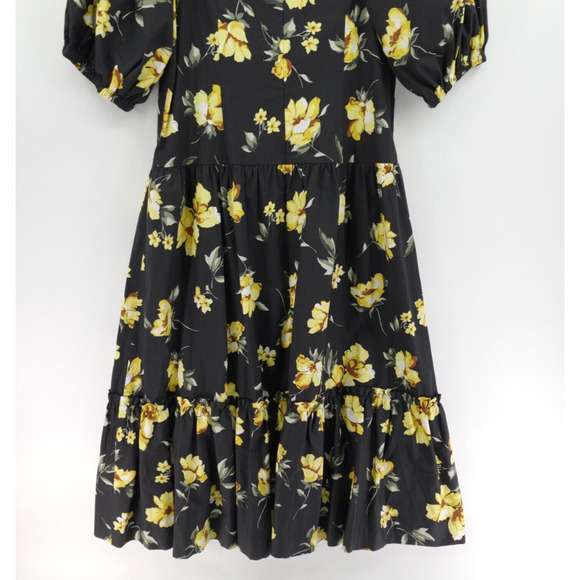 Teri Jon By Rickie Freeman Midi Dress 16 Black Yellow Roses Tiered Summer - Picture 11 of 16